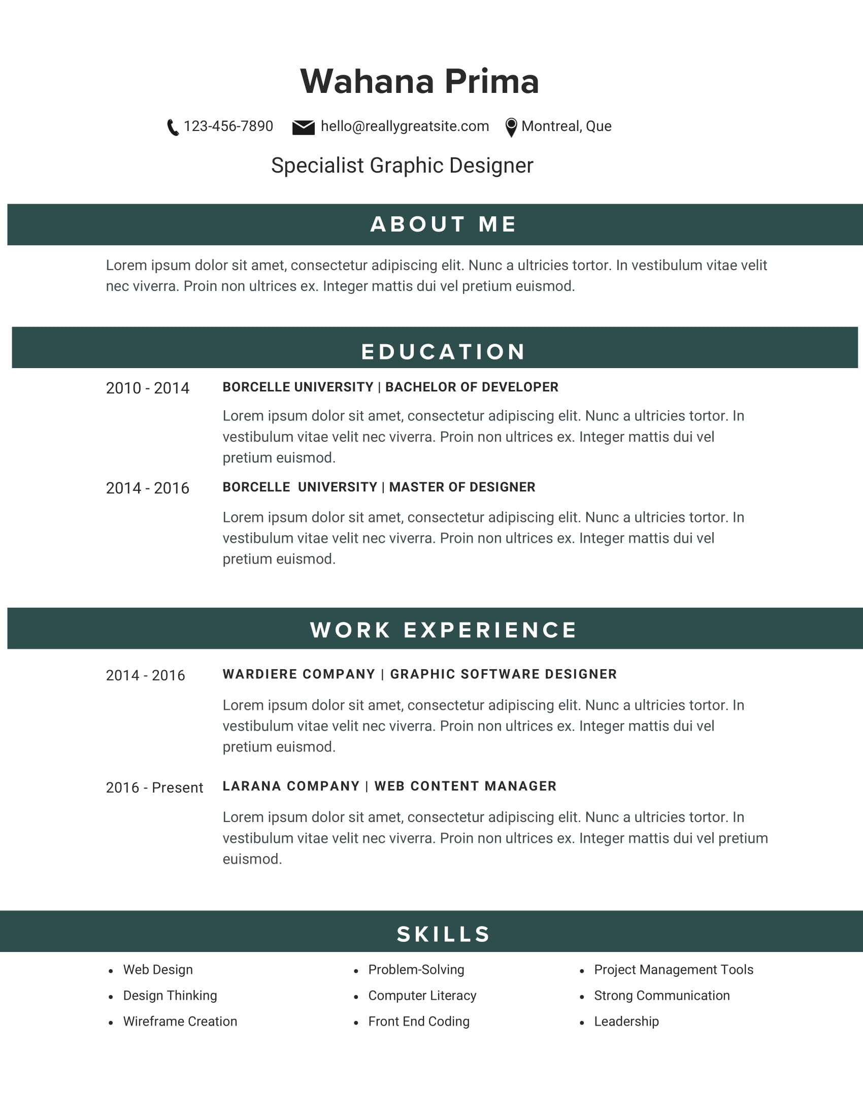 Resume Example 1 - Northern CV